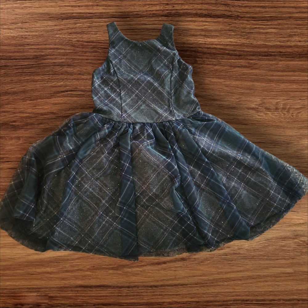 Elegant Blue Plaid Kids Dress